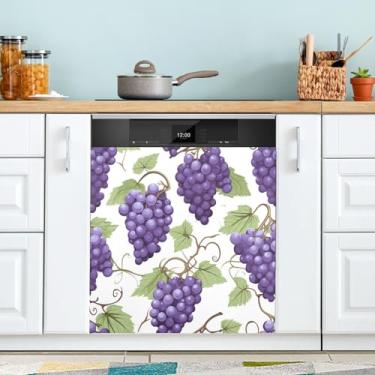 Imagem de Capa magnética para máquina de lavar louça, porta da frente, capa decorativa de uva roxa para geladeira, adesivo, máquina de lavar, painel de geladeira, decalque para utensílios de cozinha, 58 x 66 cm