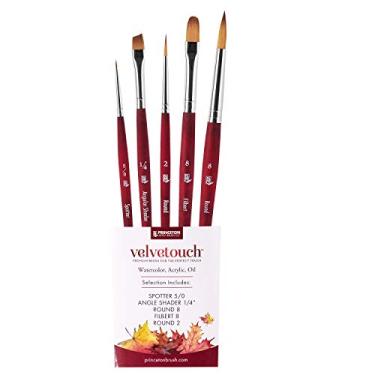 Imagem de Princeton Velvetouch Série 3950-5 peças de pincéis profissionais para pintura acrílica - conjunto de pincéis de pintura a óleo, aquarela e acrílico - Spotter 5/0, Angle Shader ¼", redondo 8, filbert