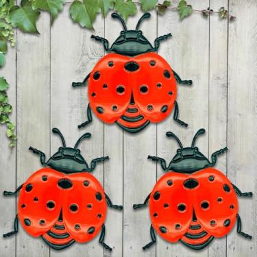 Imagem de Goodangie00 3 peças de decoração de parede de inseto de metal - 17 cm 3D cerca de joaninha arte de parede decorações penduradas para ambientes internos e externos, jardim, quintal, pátio, varanda