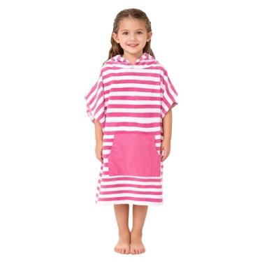Imagem de MissShorthair Poncho de toalha para crianças, toalha de praia com capuz para meninas e meninos, poncho de surfe roupão de banho de microfibra toalha de banho 7-10 anos Fuscia