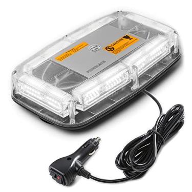 Imagem de PKINGLAKE Luzes estroboscópicas de emergência com 72 LEDs, aviso de segurança de alta visibilidade de 12 a 24 V, mini barra de luz estroboscópica de LED com base magnética para arado de neve, bombeiro, caminhão, veículo (branco)