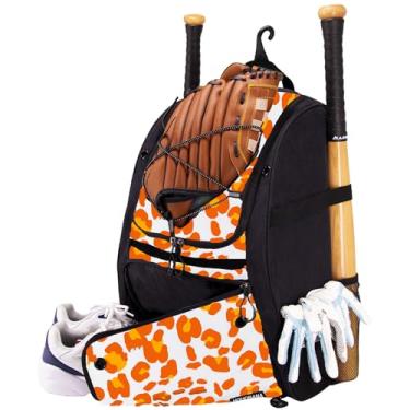 Imagem de HOHONANA Bolsa Para Taco De Softball Com Compartimento Sapatos, Equipamentos Beisebol Juvenil Luvas Rebatidas, Capacete, Equipamento Teeball, Adulto, Leopardo Laranja