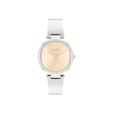 Imagem de Calvin Klein Relógio feminino de quartzo 25200311 de aço inoxidável e bracelete, cor: prata, Prata