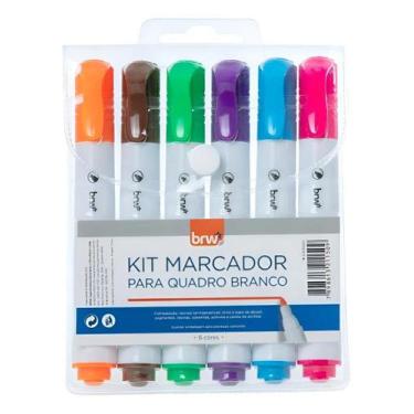 Imagem de Kit 6 Pincel Caneta Para Quadro Lousa Branco Cores Vivas - BRW