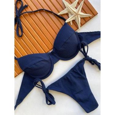 Imagem de Conjunto de Biquini Meia Taça Com Bojo Removivel e Calcinha de Amarrar