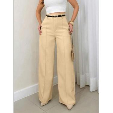 Imagem de Calça Alfaiataria Social Wide Leg Cintura Alta - Bellamari, Bege, GG