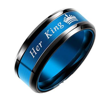 Imagem de Alianças de casamento Her King, His Queen, para homens e mulheres, de aço inoxidável, para ele e ela, para casais, alianças de compromisso de aniversário combinando, Metal, Sem pedra preciosa