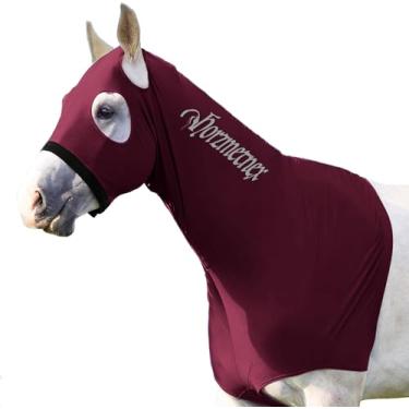 Imagem de Horzmetnex Capuz elástico de cavalo, protetor de crina de lycra, capuz de cavalo, proteção de crina, preparação para shows, treinamento (vinho, M)