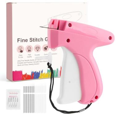Imagem de Pistola de costura para roupas, mini pistola de marcação de ponto para roupas, fixador rápido de roupas com 6 agulhas, 1000 micro fixadores pretos e 1000 brancos (rosa)