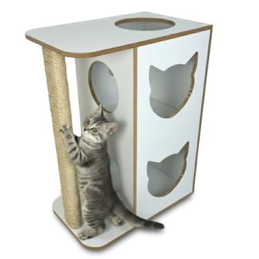 Imagem de Arranhador para Gatos com Casa e Playground em MDF 15mm – Móveis e Brinquedos para Gatificação (Branco)