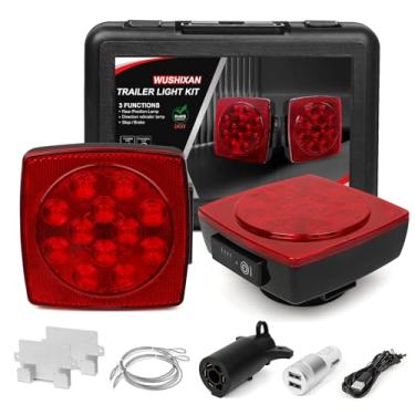 Imagem de WUSHIXAN Luz de reboque quadrada submersível de LED sem fio de 12 V, luz de parada/cauda/volta para barco utilitário de 12 V, caminhões RV e motos de neve marítimos