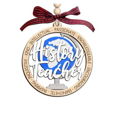 Imagem de Ornamento de madeira de professor de história, 2 camadas, decoração de árvore de Natal, enfeite rústico de férias de fazenda - ornamento de madeira de camada dupla para apreciação de professores