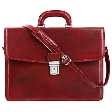 Imagem de Bolsa Maleta de Couro Masculina para Laptop, TIME RESISTANCE, Vermelho