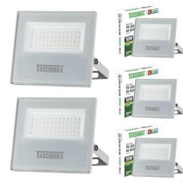 Imagem de Kit 5 Refletores Taschibra Led Tr Slim 50w Verde Branco Bivolt