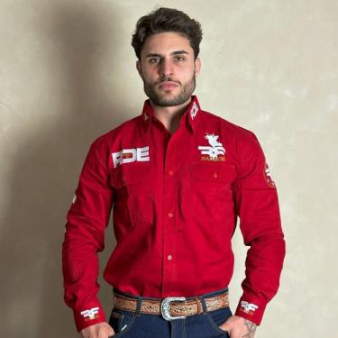 Imagem de Camisão Masculina Radade Manga Comprida Riders Bordada Agro, Vermelho,