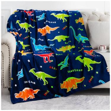 Imagem de Cobertor de Dinossauros que Brilha no Escuro para Meninos e Meninas - Melhores Presentes de Natal, Aniversário, Levens,