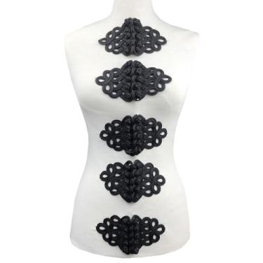 Imagem de 2 peças/lote fecho de sapo ouro real/preto/prata grande 19,5 x 10 cm, aplique de botão de nó bordado barroco para uniformes militares, blazers, fantasias e moda DIY (2 peças/lote cor preta)