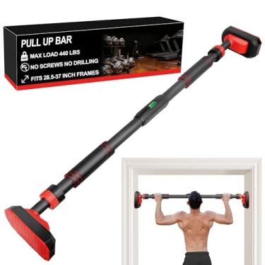 Imagem de TOPOKO Barra de puxar para entrada, barra de queixo para treinamento de força sem parafusos – largura ajustável com mecanismo de travamento, barra de puxar antiderrapante resistente para academia em