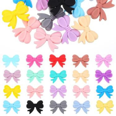 Imagem de 20 peças de contas de laço fofas, contas focais de silicone multicoloridas para pulseiras feitas à mão, chaveiro, caneta e pingentes de artesanato DIY