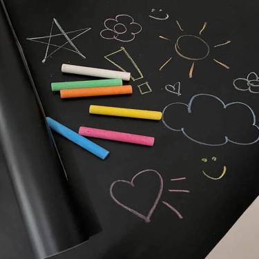 Imagem de Adesivo Lousa Quadro Negro 1 Metro Papel Parede Contact Kit Completo Giz 1m X 45cm Preto Lavável Escola
