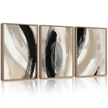 Imagem de KUVIOKE Arte de parede emoldurada abstrata preta neutra minimalista grafite pastel decoração de parede ilustração moderna pintura artística para quarto sala de estar 30 x 40 cm (moldura natural)