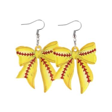 Imagem de Brincos pendentes feitos à mão em forma de laço de softball, beisebol, futebol, basquete, formato de laço, leve, acrílico, jogo, dia de jogo, para mulheres, homens, fãs de esportes, lembrancinhas de