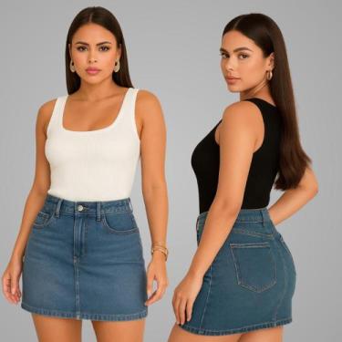 Imagem de Kit 2 Blusa Regata Feminina Ribana Canelada Basica Lisa - Luau Brasil,