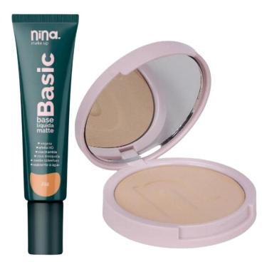 Imagem de Kit Nina Makeup Base Líquida Basic+Pó Compacto Instant Cor 3