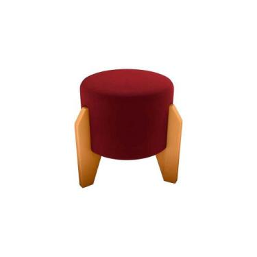 Imagem de Puff Banqueta Redondo Pés Madeira Luxo Matrix, VELUDO VINHO