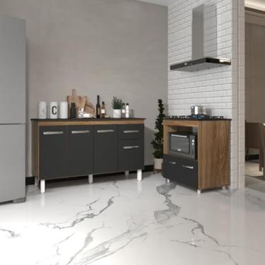 Imagem de Mobília Decor, Armário Gabinete Camila 138 cm com Tampo Tampão e Balcão Evelyn Para cooktop 5 Bocas Savana e Preto