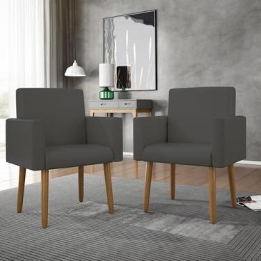 Imagem de Kit 02 Poltronas Decorativa Sala Oferta Tecido Courino Cor:courino Cinza