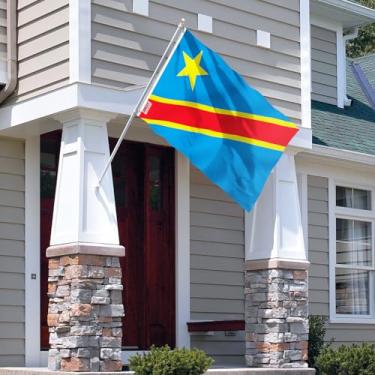 Imagem de Bandeira da República Democrática do Congo Fly in Breeze 9,5 x 1,5 m - Cor vívida e à prova de desbotamento - Cabeçalho de lona e costura dupla - Bandeiras do Congo-Kinshasa poliéster com ilhós de