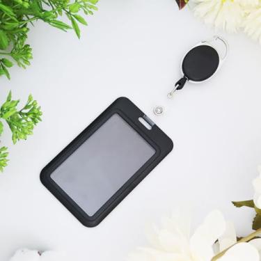 Imagem de Carretel de crachá retrátil oval preto com porta-cartão de identificação, crachá retrátil com clipe de mosquetão para enfermeira, oficial, professor, equipe de segurança, mulheres e homens