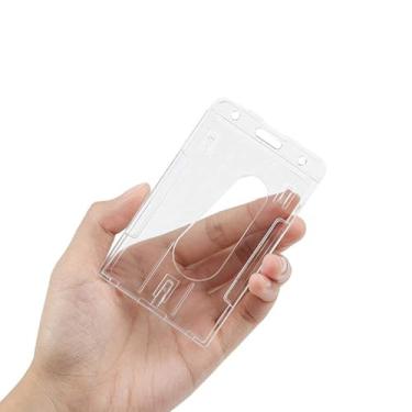 Imagem de Porta-crachá de cartão com compartimento para polegar, capa protetora de policarbonato rígido transparente para escritório