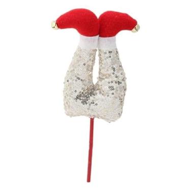 Imagem de shamjina Decoração de árvore de Natal com picareta de perna de elfo, enfeite de Natal com patas de elfo, pelúcia para decoração de árvore de Natal, lareira de, Lantejoulas Champanhe