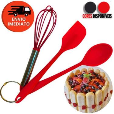 Imagem de Kit Silicone Maciço Jogo Colher Arroz Espátula Raspadora Pão Duro Bate
