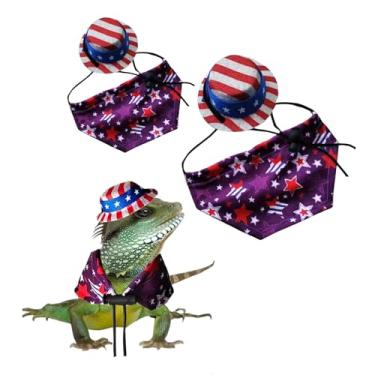 Imagem de 4 peças, 2 tamanhos, fantasia de dragão barbudo, dia da independência, 4 de julho, bandanas, bandeira americana, chapéu de lagarto, cachecol para hamster, leopardo, lagartixa, lagartixa