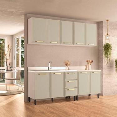 Imagem de Cozinha Modulada 4 Peças sem Pia Amara Politorno Móveis, Branco Verde