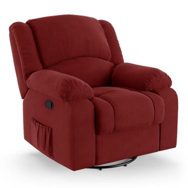 Imagem de Poltrona Do Papai Reclinável Melim Glider Giratória Veludo Vermelho Fh1 - D'rossi