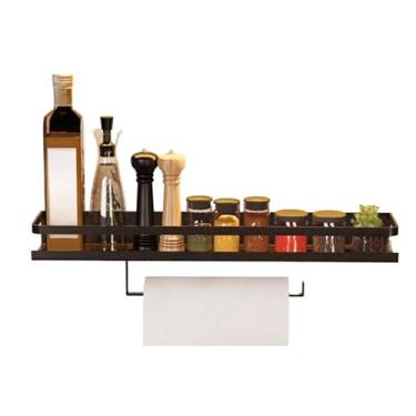 Imagem de Prateleira de Cozinha 30cm Porta Temperos e Papel Toalha – Suporte de Parede Aço Preto Fosco Estilo Industrial(Preto Fosco)