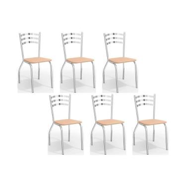 Imagem de Cadeiras de Cozinha Portugal C007 Kit 6 Un Cromada - Assento Nude 16 - Kappesberg
