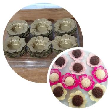 Imagem de Forminhas para doces finos Forminhas Flor para festas casamento aniversário (Ouro)