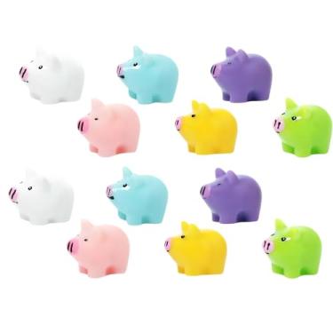 Imagem de WinldMonmo 12 peças de bonecos de porco em miniatura de resina – lindos pingentes de porco coloridos para mini jardins, terrários, casas de bonecas, vasos de plantas, decorações de aniversário e