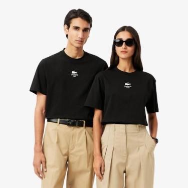 Imagem de Camiseta em Algodão com Estampa Assinada - Lacoste, XS, Preto