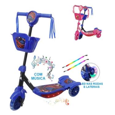 Imagem de Patinete infantil metálico trirradial musical, com LED e freio ajustáv