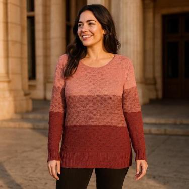 Imagem de Blusa Manga Longa Trico Tricolor Degrade Casual Atemporal - Vitrine Co