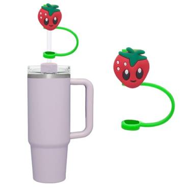 Imagem de Capas de canudo de morangos compatíveis com Stanley, tampas de silicone de 8 mm, tampa de canudos para copo e garrafa de água de 1,134 g, acessórios de topo de copos, tampa de rolha reutilizável à