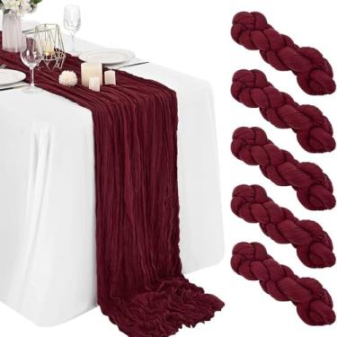 Imagem de Caminho de mesa de gaze boho tecido de gaze caminho de mesa rústico transparente para decoração de casamento, festa de aniversário, feriado