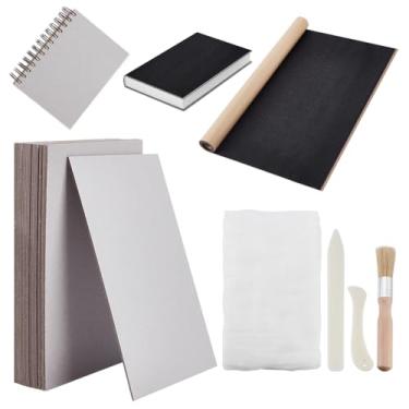 Imagem de AHANDMAKER Os kits de encadernação de livros incluem 20 peças de aglomerados de 15 x 22 cm, preto, 49,5 x 148 cm, 2 pastas de osso, 1 peça de pano de 198 x 114 cm para artesanato de encadernação e