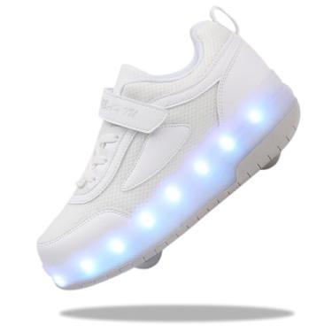 Imagem de Yogeeft Tênis infantil com roda para presentes – Tênis retrátil de LED 2 rodas para crianças, para presentes de Natal e aniversário, Y - branco, 17